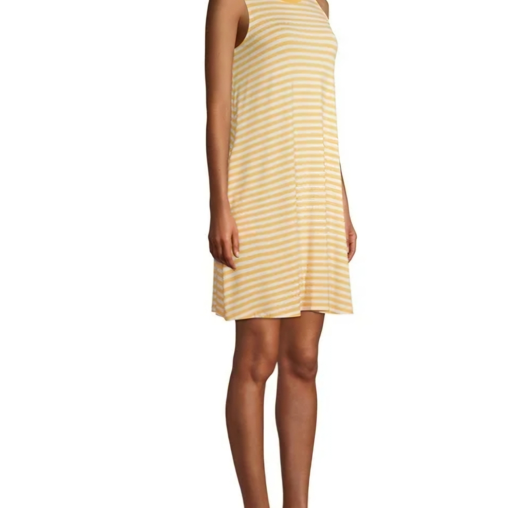 Yellow and White Striped Sleeveless Dress